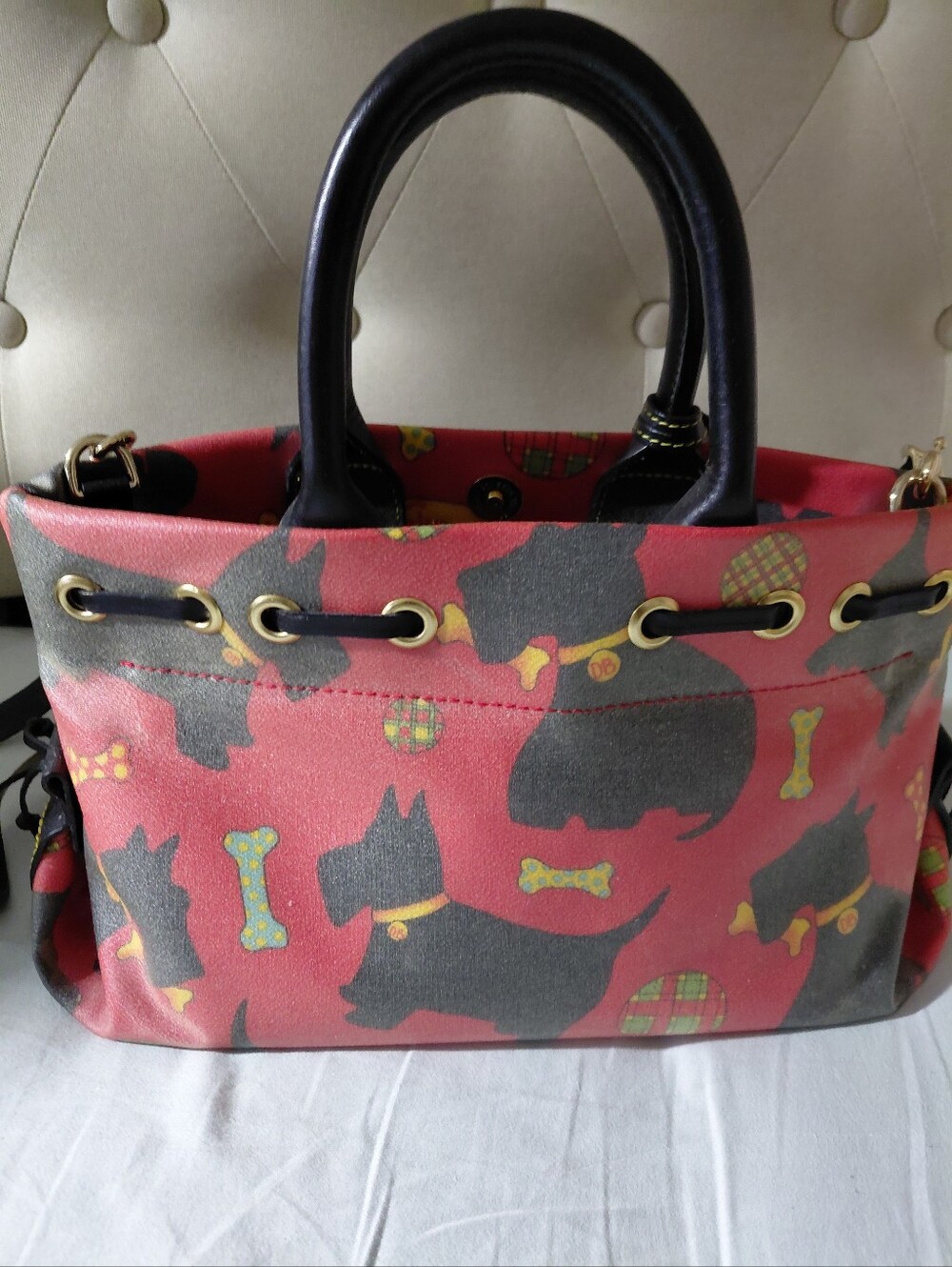 Dooney & Bourke red Scottie Pattern Satchel with Black Trim Medium Size - Picture 6 of 9